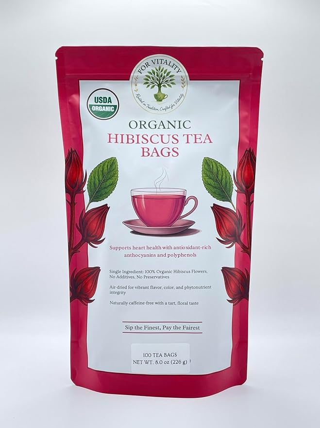 Organic Hibiscus Tea (100 tea bags | 8 oz | 226g) - Supports cardiovascular well-being, menstrual comfort and hormonal balance