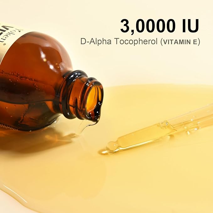 Vitamin E Oil 4 Fl Oz Organic Vitamin E oil for Skin 30,000 IU Vitamine oils for Scars Hair, Face, Nail, Scalp Perfect Bath and Body Oil, Cold Pressed Hexane Free Non-GMO Gluten Free Formula