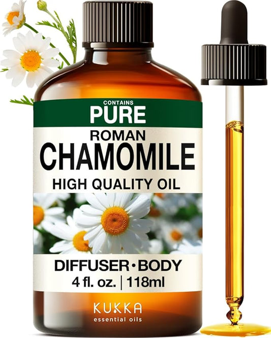 KUKKA Roman Chamomile Essential Oils - 4 Fl Oz - for Hair, Skin, Diffuser, Aromatherapy & DIY Soap Making Scent