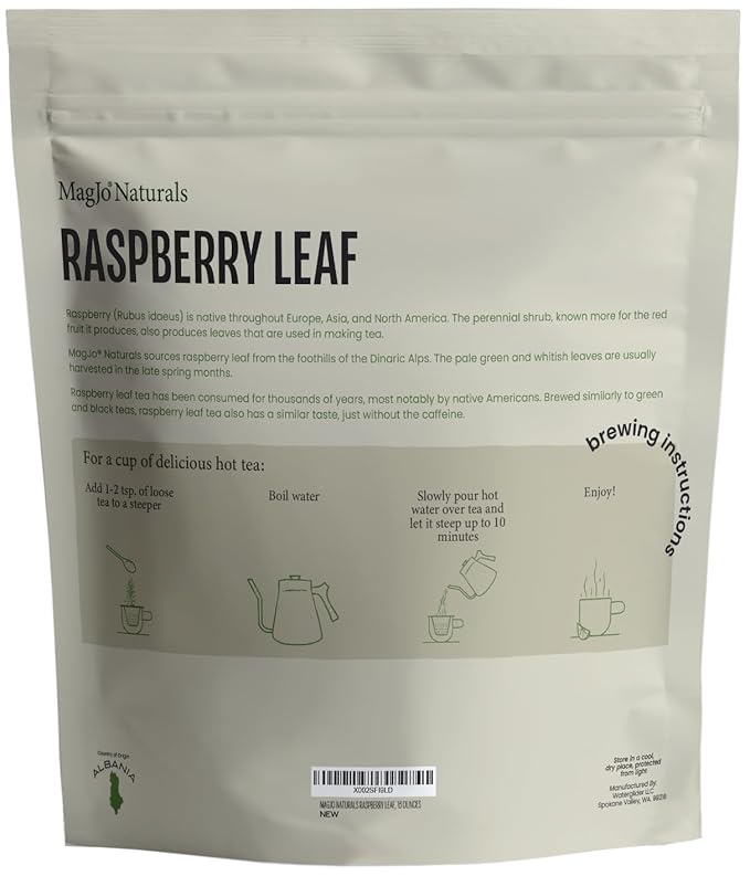 MagJo Naturals, Red Raspberry Leaf (16 Oz) Dried leaves, Wild-Harvest, herbal tea, Cut & Sifted, Packaged in USA, resealable bag