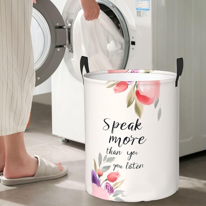 Laundry Basket Motivational Word Collapsible Large Capacity,63L Dirty Clothes Basket Durable Lightweight Hamper With Handles Ideal For Clothes,Toys Home Organization19.6in X 15.7in,