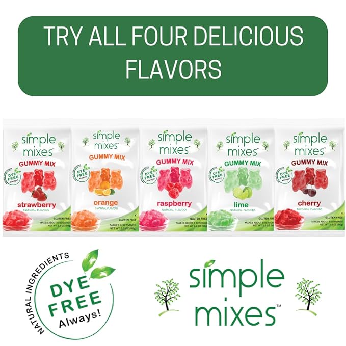Simple Mixes Natural Gummy Mix, Healthy Snack, Dye-Free, No Gluten or Fat, Kosher, (3-Pack, Lime)