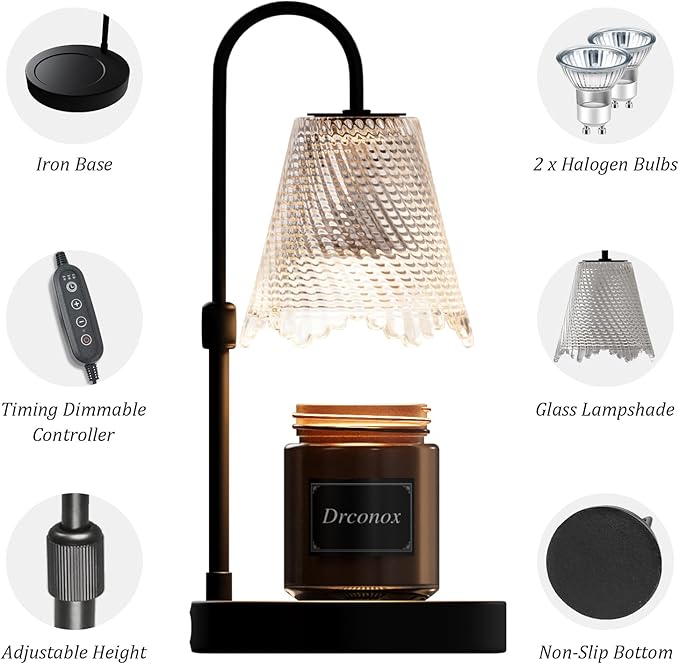 Candle Warmer Lamp with Timer, Adjustable Brightness & Height – Wax Melt Warmer for Jar Candles, Birthday Gifts for Women, Mother's Day Gifts, Housewarming Gift Home Decor with 2 Bulbs