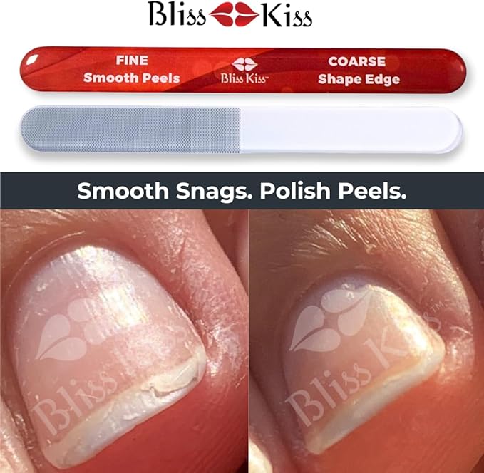 Bliss Kiss Nano Glass Nail Files & Buffer for Weak, Brittle, Peeling Nails for Women for Natural Nails with Case