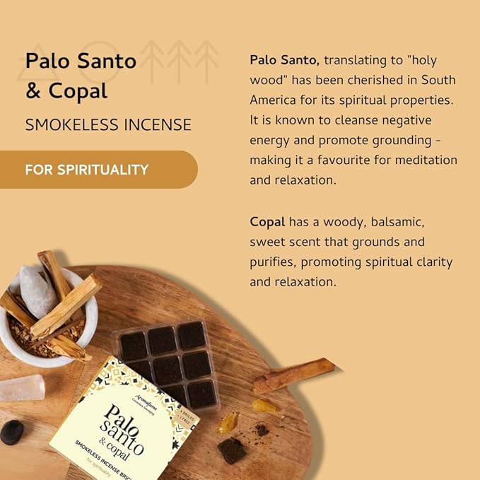 Palo Santo & Copal Smokeless Incense Bricks Refill | 3 x 9 Bricks | Aromatherapy | Smudging | Made with Essential Oils | Natural Air fresheners for Home | Spiritual Meditation Accessories