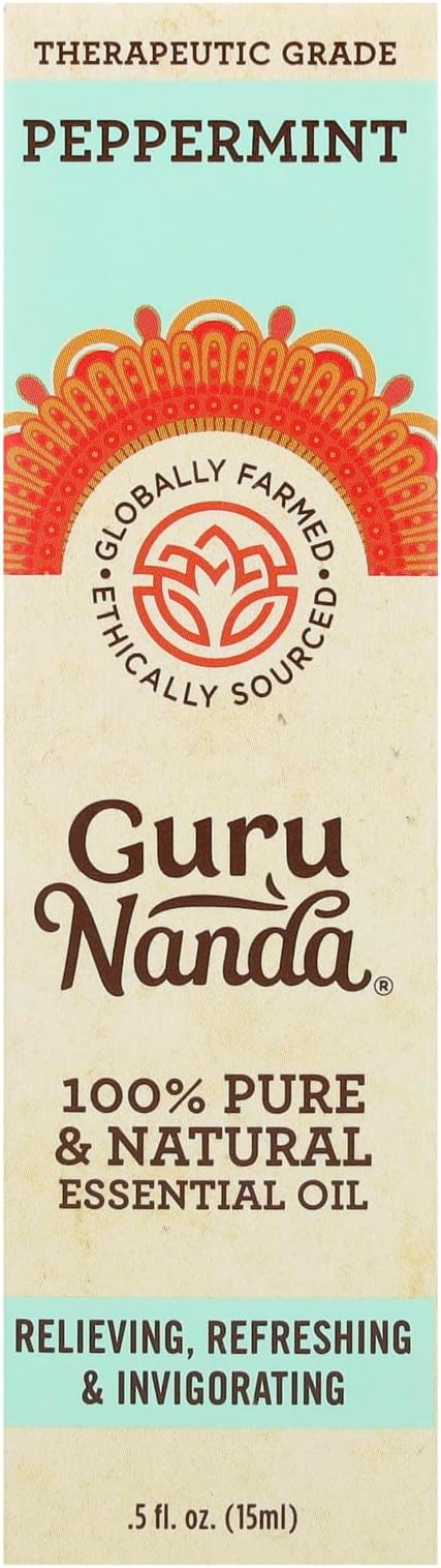 GuruNanda Peppermint Essential Oil, 100% Pure, Natural & Undiluted Aromatherapy Oil for Diffusers & DIY Recipes, Invigorating Scent Helps Support Focus and Clarity (0.5 Fl Oz)