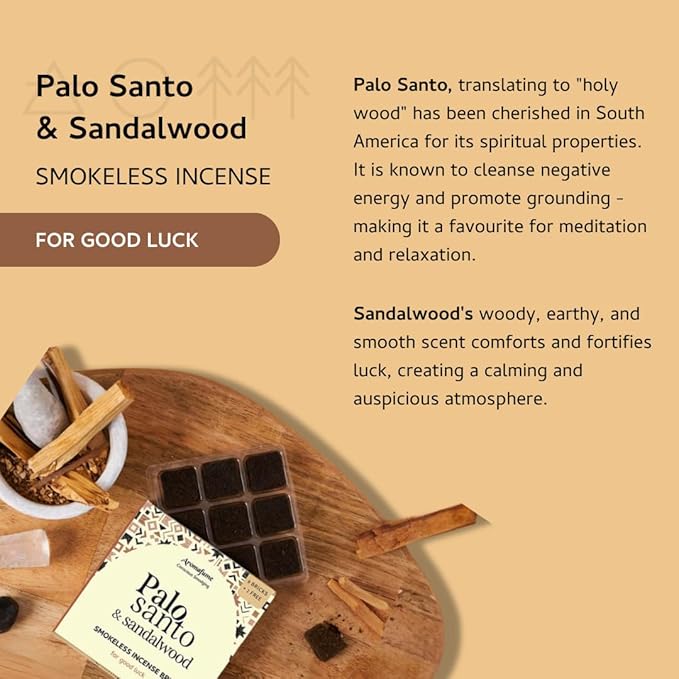 Palo Santo & Sandalwood Smokeless Incense Bricks Refill | 3 x 9 Bricks | Aromatherapy | Smudging | Made with Essential Oils | Natural Air fresheners for Home | Spiritual Meditation Accessories