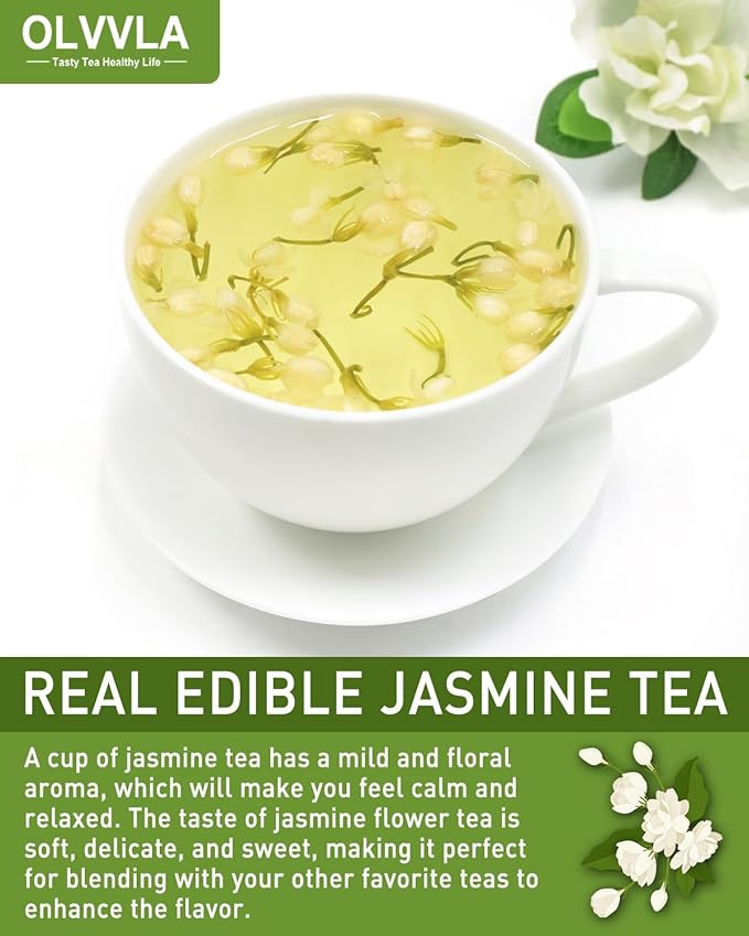 Olvvla - Dried Jasmine Flowers - 3oz/85g - 100% Natural Jasmine Tea Edible Flowers - Pure Jasmine Buds Loose Leaf Herbs - Non-GMO - Natural Fragrance