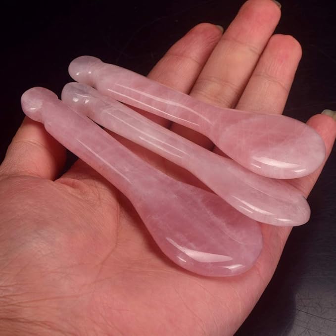 LZLRUN Rose Quartz Jade Spoon Roller Real Gua Sha Board Mushroom Massager Face Lifting Tool Facial Guasha Massage Tool (Spoon Shape)