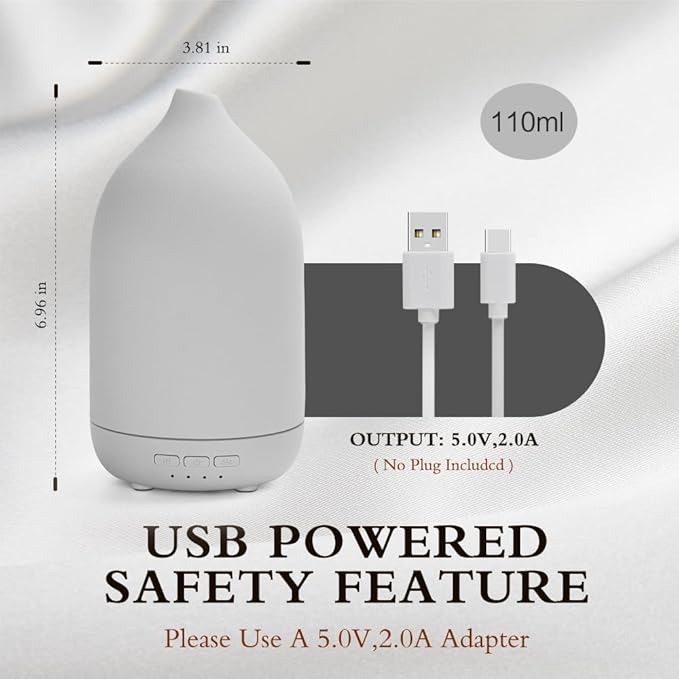 Essential Oil Diffusers, Aromatherapy Diffuser for Essential Oils, 100ml Ceramic Oil Diffusers for Large Room - 5 Timers, Warm Ambient Light, Auto-Off