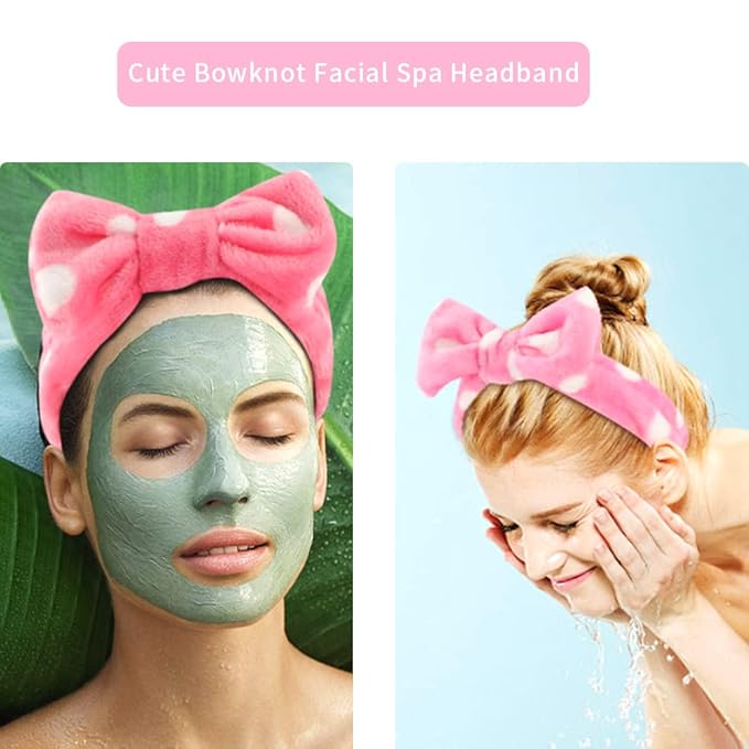 WHAVEL 6 Pack Pink Spa Headband Makeup Soft Skincare Shower Headbands Fluffy Head Wraps Hair Band for Washing Face
