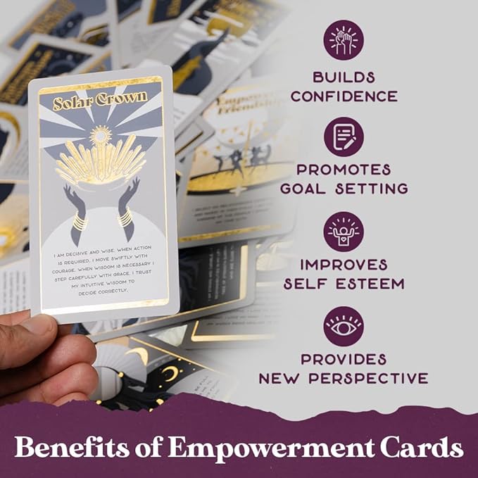 PURPLE CANYON Empowerment Cards for Women and Men | Positive Affirmations Cards for Motivation and Inspiration | Mindfulness Cards for Self Care | Beautiful Gold Foil 52 Card Deck