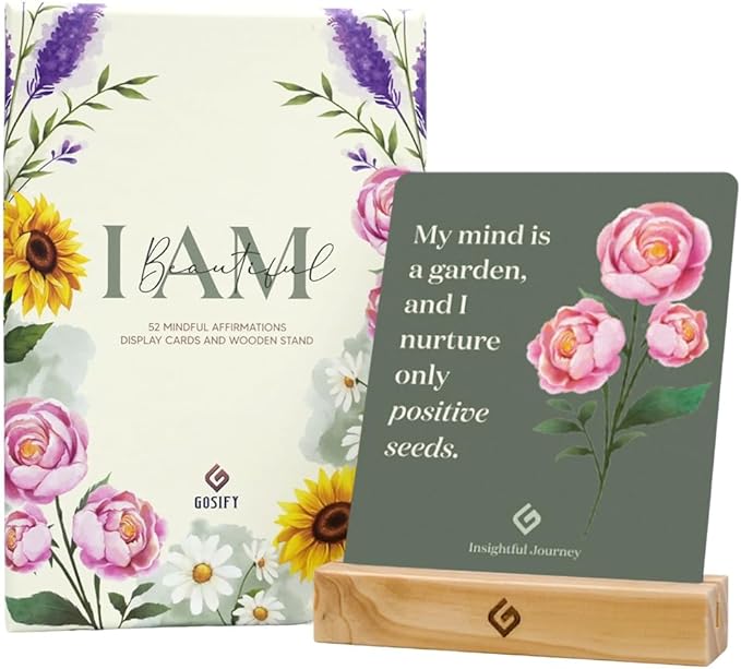 52 Positive Floral Affirmation Cards for Women with Display Stand - Mindful Affirmations to Build Success - Daily Growth Challenges & Inspiration - Mindfulness & Self Care Gift for Women, Men