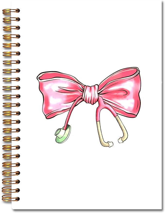 Coquette Pink Bow Nurse Spiral Notebooks, Nurse Appreciation Week Day Gifts Journal, Nursing Supplies for Nurses, Preppy Bow Stethoscope Notebook for Note Taking, 5.5x8.3 Inch