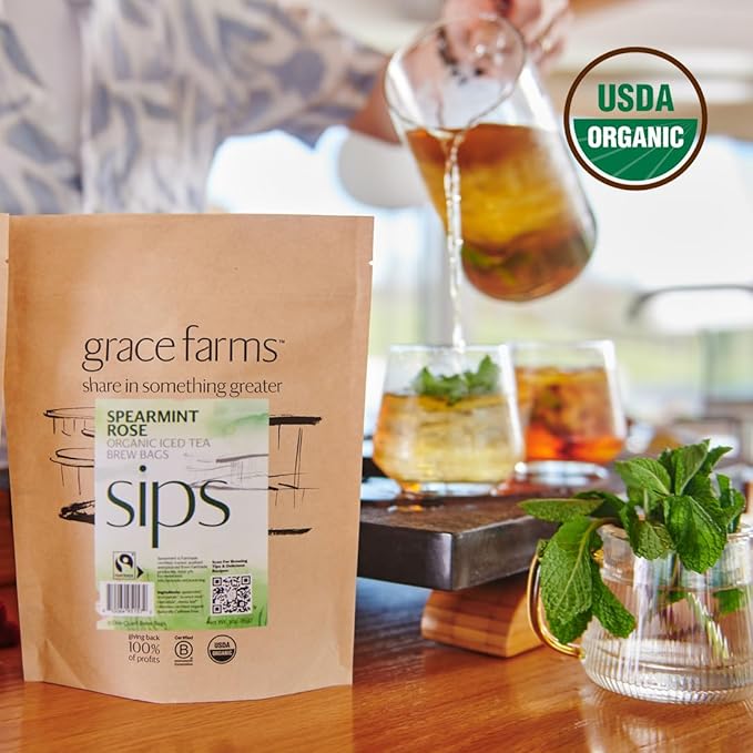 Grace Farms SPEARMINT ROSE ORGANIC ICED TEA (Twelve 1qt. Brew Bags, 3 Gallons) | Refreshing and Spiced, Naturally Sweet Sugar-Free | Easy Cold Brew