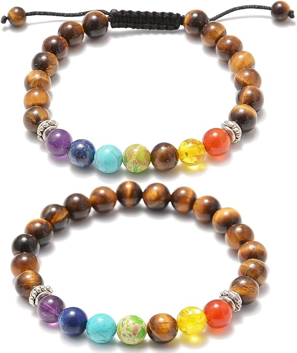 AD Beads 2Pcs His & Hers Distance Beads Bracelets Elastic Natural Stone Yoga Bracelet