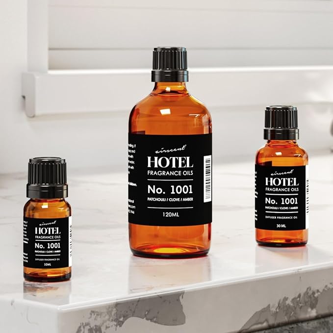 AirScent Hotel Diffuser Oil No. 1001 - Patchouli Clove Amber - Hotel Scent Dupe - Premium Fragrance Oil for Ultrasonic and Waterless Diffusers- 120 mL, 4 fl oz Glass Dropper Bottle