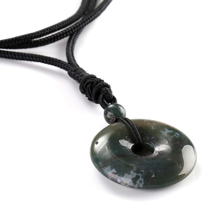 Jovivi 30mm Circle Donut Healing Crystals Necklace Natural Semi-Precious Chakra Gemstone Stone Amulet Lucky Coin Donuts Charm Protection Quartz Reiki Pendant Necklace for Men Women Adjustable Rope