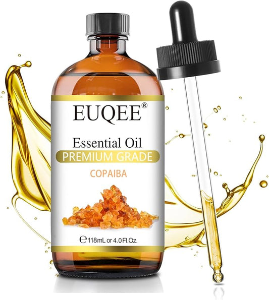 EUQEE Copaiba Essential Oil 118 ml Pure Copaiba Oil Essential Oil with Dropper for Diffusers, DIY Soap, Candle Making, Aromatherapy (4fl oz)