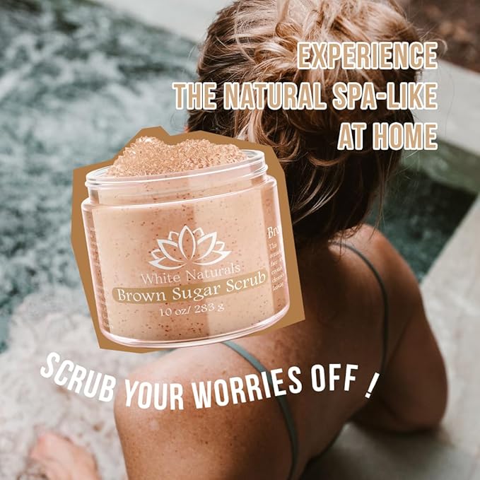 Pure Brown Sugar Scrub, Gentle Exfoliating Natural Body Scrub, Revitalizing Face & Lips Scrubber For Women With Moisturizing Shea Butter & Organic Oils, Cellulite & Stretch Mark Remover Best Gift Idea