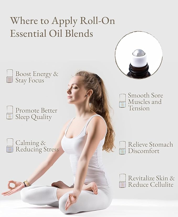 Essential Oil Roll On Blend, Orchid Oil Gift Set, Well-Being, Body Care, Massage, Relaxing, 6 Pack, 0.17oz, Elegant White