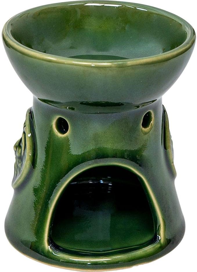 Ceramic Oil Burner - Essential Oil Aroma Diffuser, Aromatherapy Candle Tea-Light Holder (Green Man)