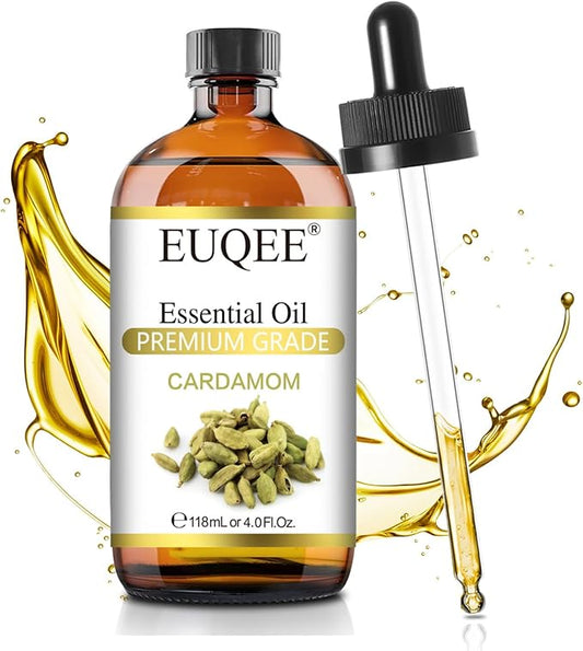 EUQEE Cardamon Essential Oil 118 ml Large Bottle Premium Cardamon Oil with Glass Dropper, Great for Diffusers, Candle & Soap Making-4oz