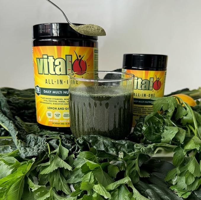 Vital All-in-One Daily Powdered Supplement - Natural Greens Superfood Powder for Energy & Health, Super Greens Powder Drink Mix with Probiotic & Antioxidant Support - Lemon & Ginger, 4.23 oz (120 g)