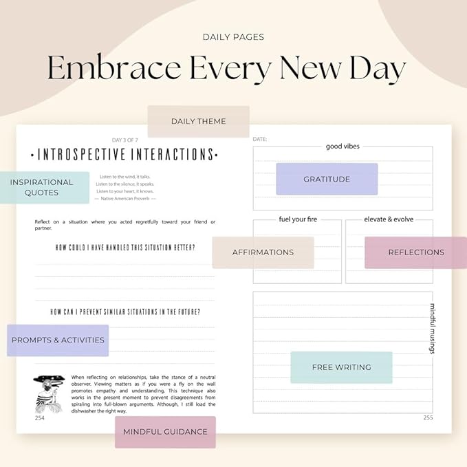 Her Vibe Journal | 13-Week Guided Mindfulness Journal for Women | Fresh Daily Prompts, Activities & Inspiration | Elegant Design & Illustrations | Nurture Self-Love & Wellness | A5 | Gift Box Included