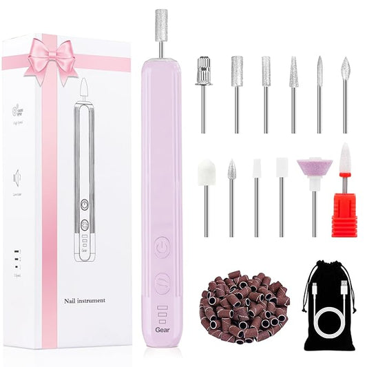 Professional Manicure Pedicure Kit -360° Light, Rechargeable Electric Nail Drill, Cordless Electric Nail File Set, 3 Speeds Hand Foot Care Nail Drill for Thick Nail Toenail Cuticle