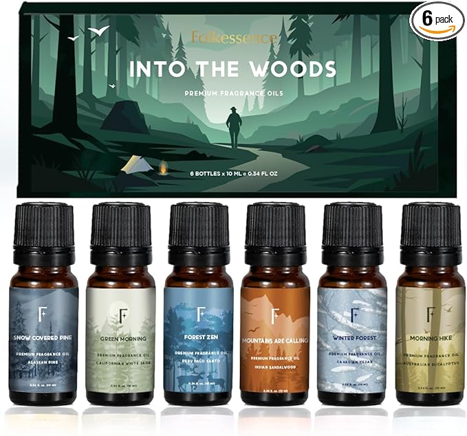 Folkulture Essential Oils for Home | Set of 6 (0.34 fl oz x 6) Sandalwood Essential Oil, Palo Santo Diffuser Oils for Relaxation | Pine & Cedar Oil Scents | Eucalyptus & White Sage Oil for Women