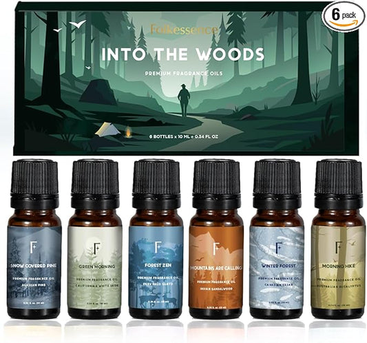 Folkulture Essential Oils for Home | Set of 6 (0.34 fl oz x 6) Sandalwood Essential Oil, Palo Santo Diffuser Oils for Relaxation | Pine & Cedar Oil Scents | Eucalyptus & White Sage Oil for Women