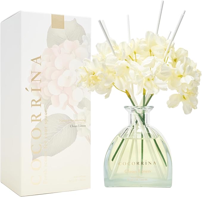 COCORRÍNA Reed Diffuser - 8.5 Oz Clean Linen Reed Diffuser with 8 Sticks for Home Bathroom Shelf Decor (Simple Luxe Collection)