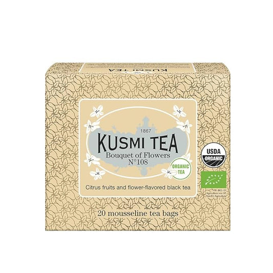 Kusmi Tea - Bouquet of Flowers No.108 - Organic Earl Grey Black Tea with Bergamot & Ylang Ylang - Flavored with Citrus - Robust, Caffeinated Tea -20 Tea Bags