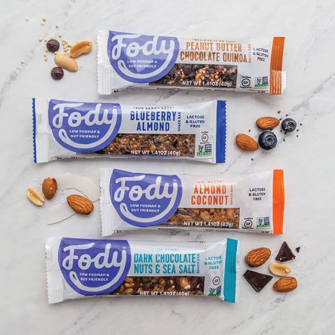 Fody Foods Snack Bars, Peanut Butter Chocolate Quinoa, 1.41 Oz (Pack of 12), 6g Protein, Low FODMAP, Gut & IBS Friendly, Vegan, Lactose Free, Non-GMO, Gluten Free