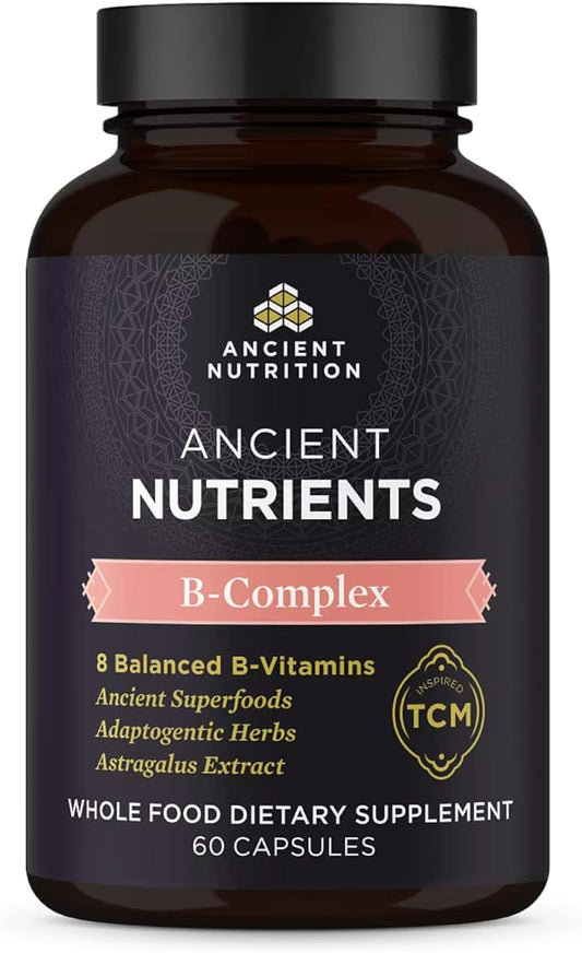 Ancient Nutrition Vitamin B Complex Supplement, 8 Balanced B-Vitamins, Supports Healthy Energy Levels, Adaptogenic Herbs, Enzyme Activated, Paleo & Keto Friendly, 60 Capsules