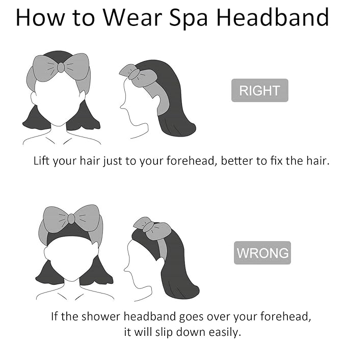 Ondder Spa Headband for Washing Face 8 Pack Gray Skincare Headbands for Women Girls Terry Cloth Cute Bow Head Bands