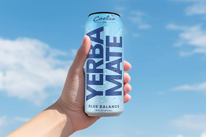 COOLER CO. | YERBA MATE | 12 Pack | 100% Organic Yerba Mate Caffeine | 150 mg Caffeine | 3 Organic Ingredients | Natural Ingredients | No Artificial Colors or Stimulants | Blue Balance Flavor
