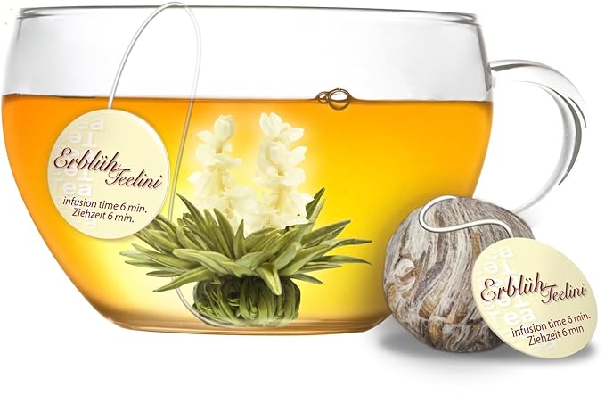 Creano 4 tea Flowers in elegant Gift Box - Blooming Tea White & Green Tea in Cup Size