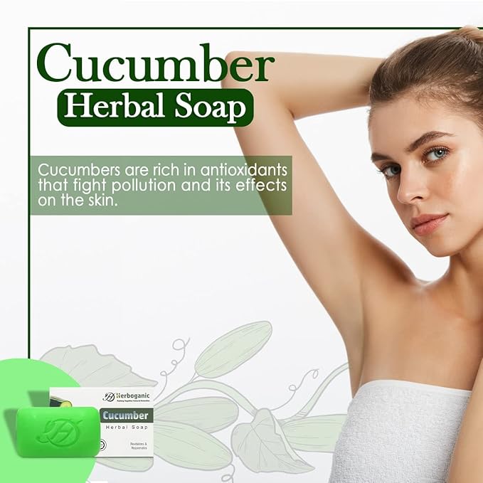 HERBOGANIC Cucumber Herbal Soap | Pack of 6 of 5oz soap Bar | Ideal for Men and Women, Soothing and Nourishing Soap for Moisturization