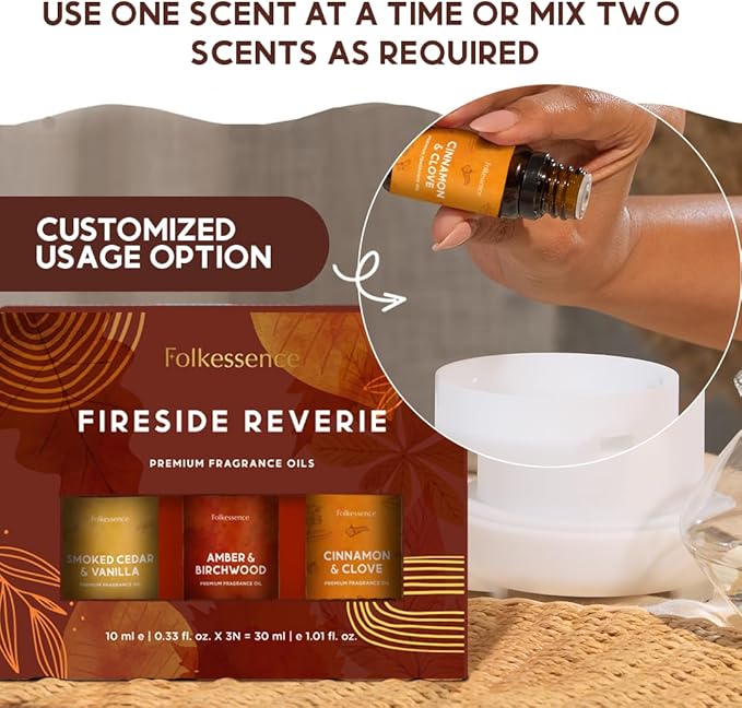 Folkulture Essential Oils for Home | Set of 3 (0.34 fl oz x 3) Fall Essential Oil or Diffuser Oils for Relaxation | Cedar, Cinnamon or Fall Scents | Vanilla Essential Oil for Fall Essentials