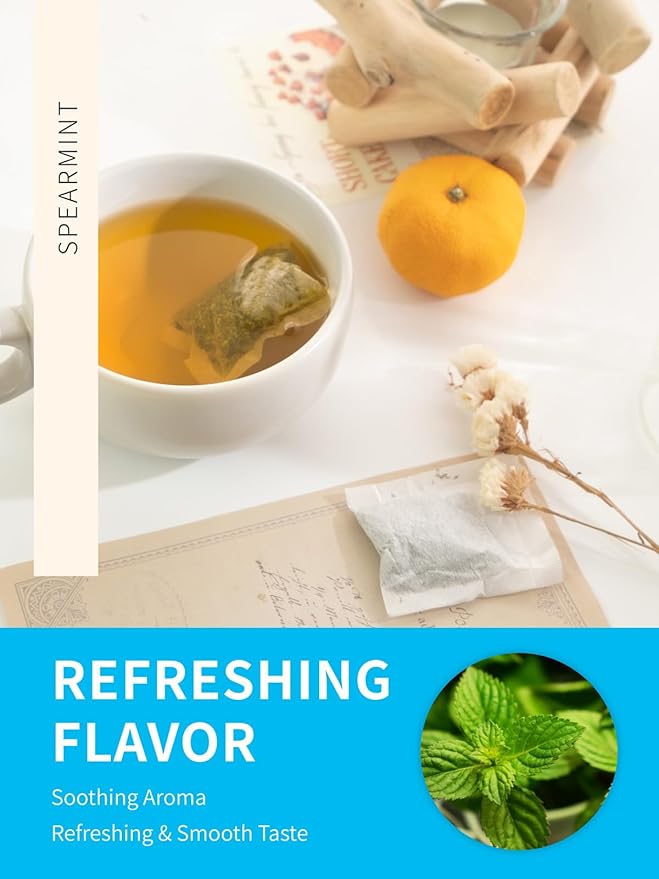 TeeLux Spearmint Tea Bags, Natural Spearmint Leaf Herbal Tea, Refreshing & Smooth Mint Tea, Caffeine Free, 100 Count