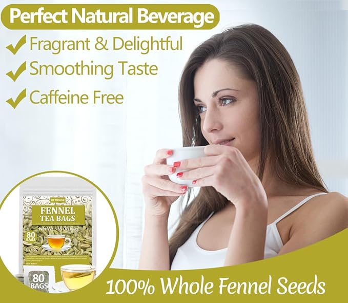 Premium Fennel Tea Bags, 80 Tea Bags. Made with Natural Whole Fennel Seeds, Caffeine Free & No Additives.