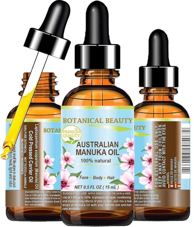Botanical Beauty MANUKA OIL WILD GROWTH RAW 100% Natural VIRGIN UNREFINED Cold Pressed Carrier Oil. for Skin, Face, Hair, Lip and Nail Care Anti-Aging 0.5 Fl.oz.- 15 ml