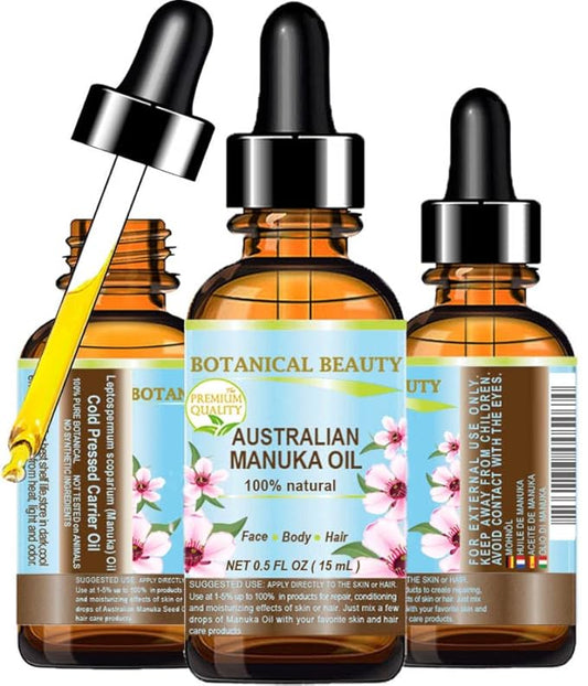 Botanical Beauty MANUKA OIL WILD GROWTH RAW 100% Natural VIRGIN UNREFINED Cold Pressed Carrier Oil. for Skin, Face, Hair, Lip and Nail Care Anti-Aging 0.5 Fl.oz.- 15 ml