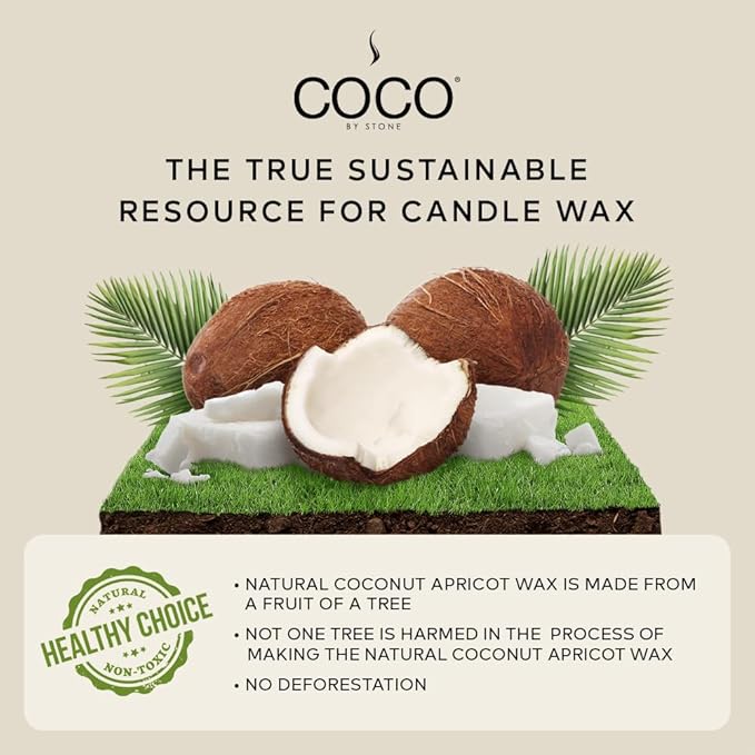 COCO by Stone 6.5oz Candle, Coconut Apricot Wax Candle for Home (Amber) Home Fragrance Products, 1 Wick Candle, Enhance Indoor Aroma, Vegan & Cruelty-Free, Clean Burning and Hand Poured Candle