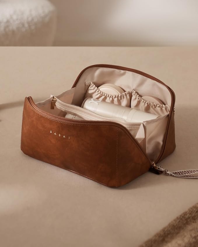 EACHY Travel Makeup Bag,Large Capacity Cosmetic Bags for Women,Waterproof Portable Pouch Open Flat Toiletry Bag Pattern Makeup Bag