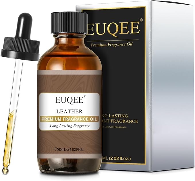 EUQEE Leather Fragrance Oils, 2.02 Fl oz/ 60ml Essential Oils for Diffuser, Candle Making, DIY Soap with Glass Dropper