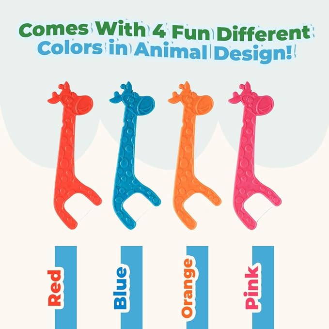 Unflavored Biodegradable Kids Flossers - Dental Floss Picks for Children | Fluoride & Plastic-Free | Colorful & Fun Animal Floss Sticks | Eco Friendly, Vegan, Natural (200 Pack)