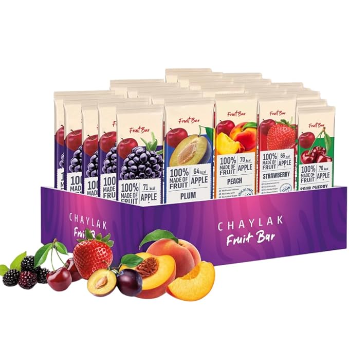 Fruit Snacks Bar by Chaylak, Fruit Leather Variety Pack, 100% Natural, No Sugar Added, Gluten-Free, Vegan, Healthy On-the-Go Snack for Adults & Kids – Assorted Real Fruit Flavors, Bulk 0.70 oz x 25